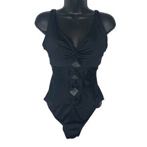 Carmen Marc Valvo Sz 10 Coastal Twist Loop Front Cut Out Mio Black Swimsuit